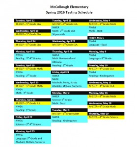 Spring Parent Testing Schedule 2016
