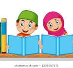 colorful illustration of Muslim boy and girl reading.