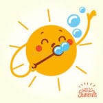 annimated illustration of a smiling sun blowing bubbles