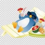 annimated illustration of penguin wearing sunglasses and laying on a beach chair