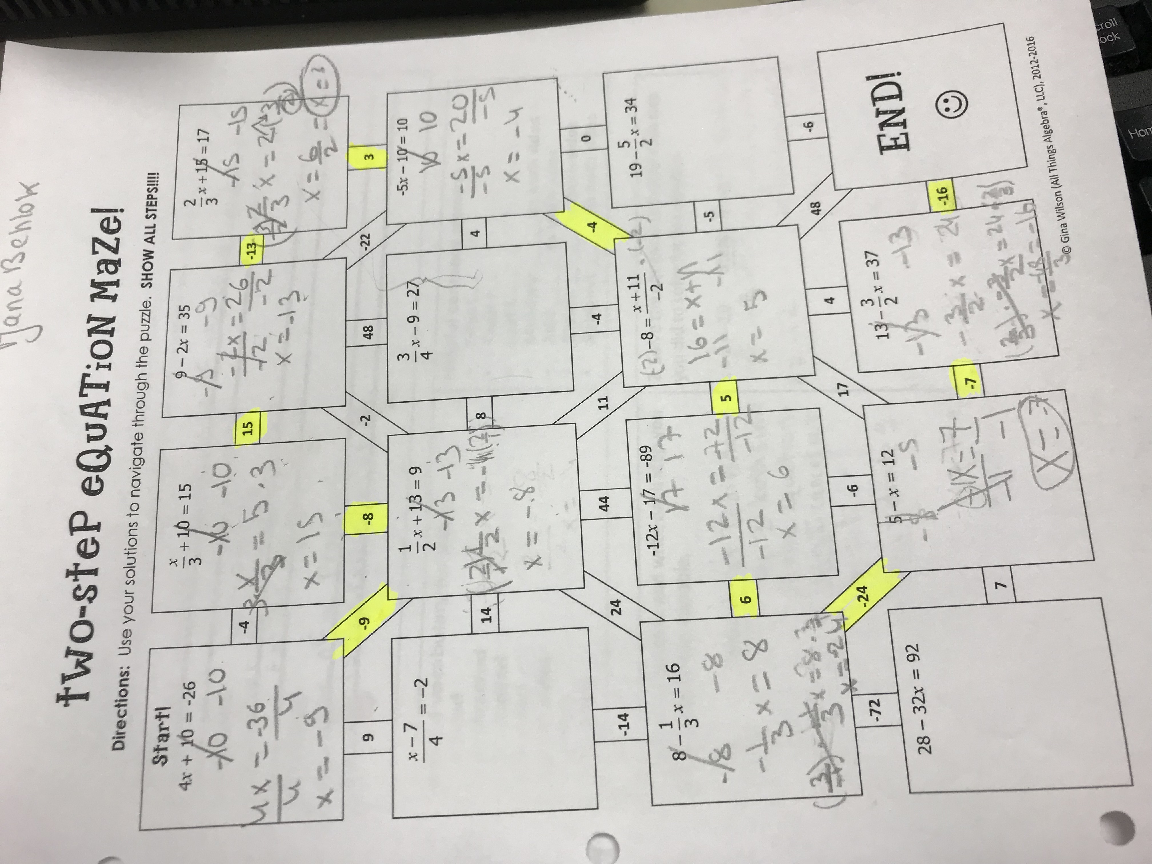 Two Step Equation Maze Answer Key - Tessshebaylo