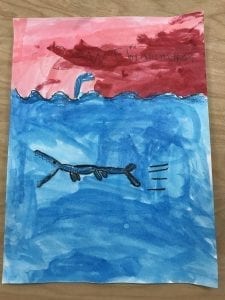 painting of a bubble shark swimming