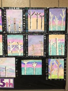 birch tree paintings made by 5th grade students