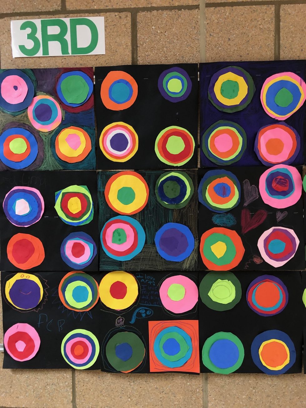 circles made from construction paper and glued together to make layers