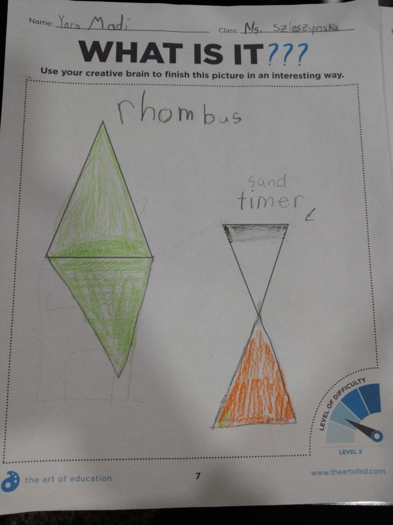 student used a rhombus shape and made a drawing of a sand timer