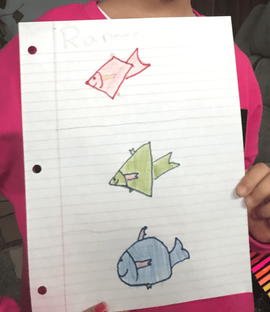 blue circle fish pink diamond fish green triangle fish