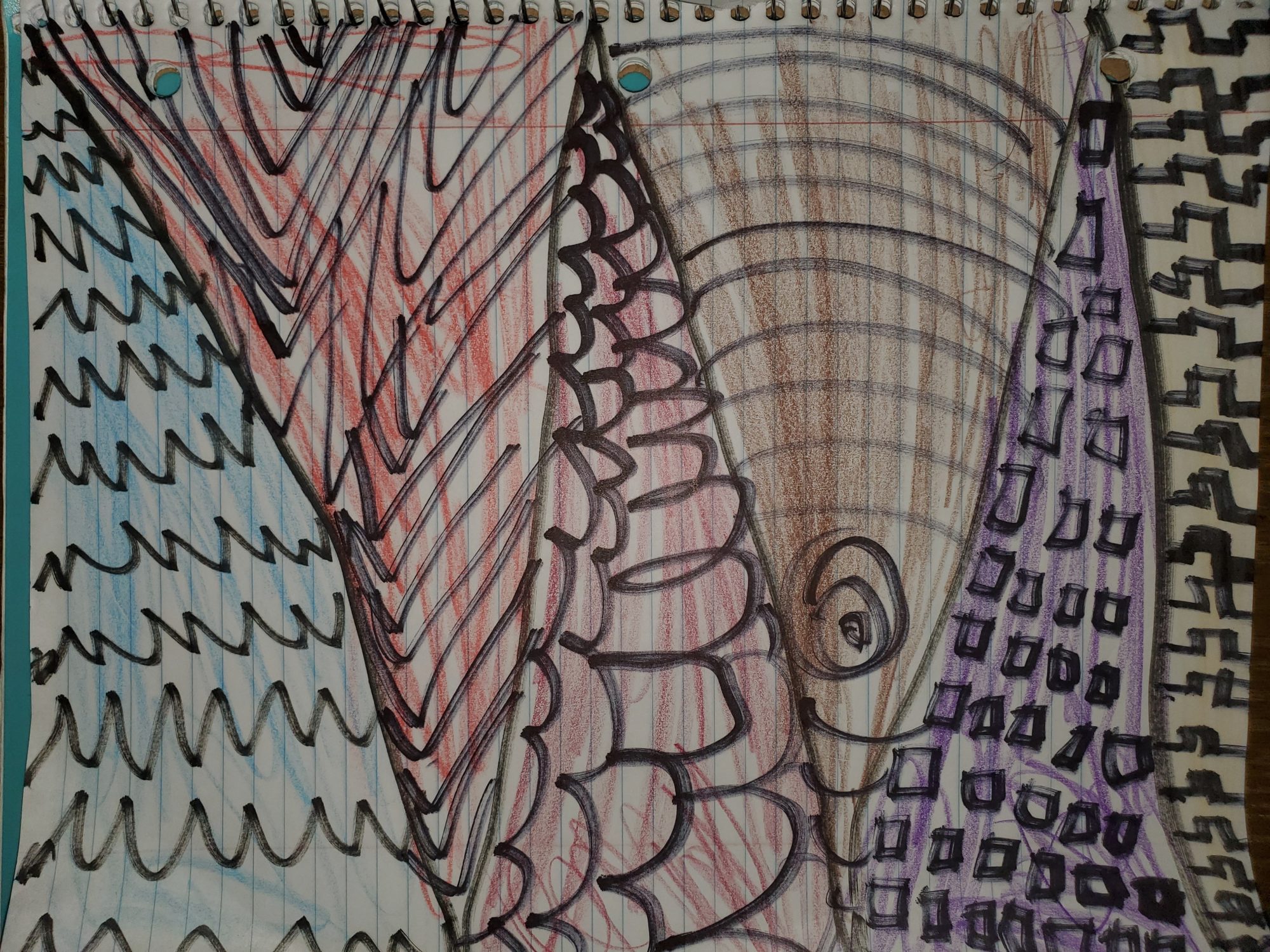 drawing of a variety of lines inside of triangle shapes