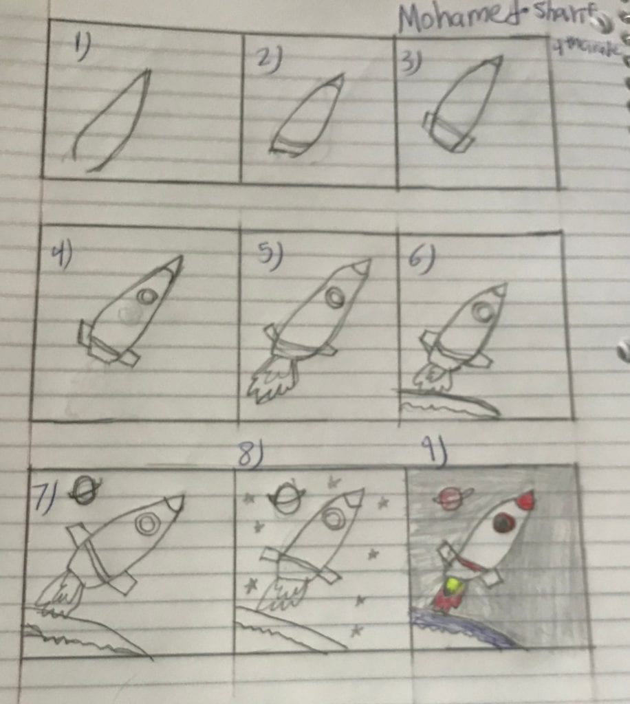 steps for drawing a rocket each square shows one of the steps