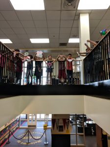 Students dropping parachutes