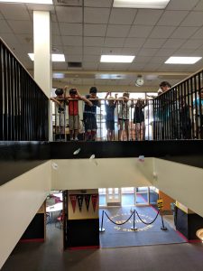 Students dropping parachutes