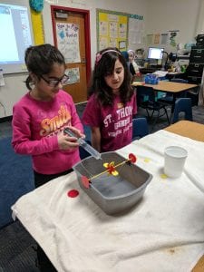 Students testing their water wheel.