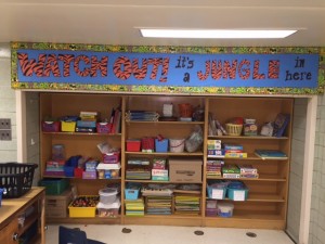 Watch out! It's a jungle in here! These shelves hold many of the resources I use to teach the kids each day.