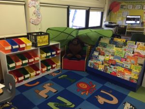 Reading Hut - This is where the children can look at books from the shelf. The bins to the left are the "book boxes" we will use each day for our Daily 5 reading and writing block.