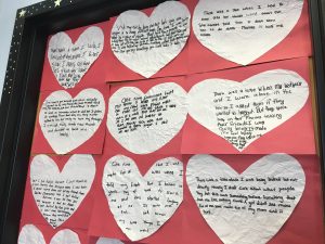 Our class hearts with our messages of when we were hurt once by someone's words.