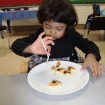 Student eating pancakes