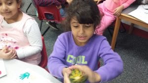 We used our senses of sight and touch to explore gourds. We brainstormed a list of words on a circle map to describe how our gourds felt.