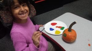 We painted 2D shapes on pumpkins!