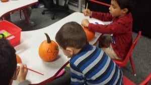 We painted 2D shapes on pumpkins!