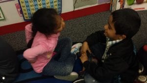 To promote language skills such as speaking in full sentences and turn taking in a conversation, the children practice Turn and Talk