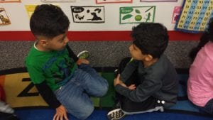 To promote language skills such as speaking in full sentences and turn taking in a conversation, the children practice Turn and Talk
