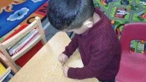 We created 2D shapes with toothpicks and playdough.