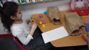 We used our math eggs to practice addition and subtraction up to 5.