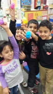 There was an egg with each child's name on it hidden in the room!
