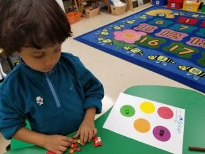 We are sorting Skittles by color and counting how many we have in each group!