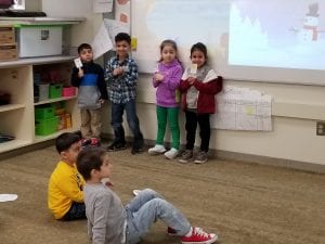 Ms. Gruz taught is more about weather. She helped us learn a skit to name the types of weather! 