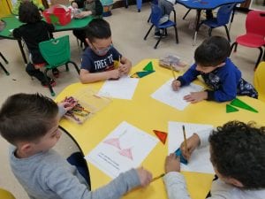 We have been learning about 2D shapes. Each day we created circle maps for the shape of the day as a review of the facts for that shape. Then we used items to trace and create illustrations featuring that shape. We did this for square, triangle, circle, and rectangle. We are making a 2D shapes book!
