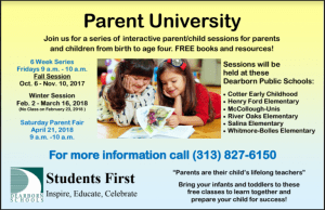 Parent University flyer in English