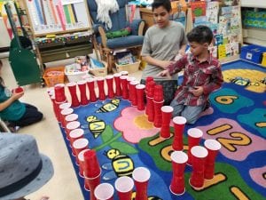 We stacked 100 cups in different ways! (Thank you to our new friends from Mrs. Habhab's 5th grade class!)