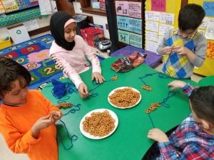 We are working on counting 100 pretzels for a pretzel necklace. (Thank you to our friend from Mrs. Habhab's class. 