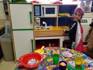 Here is our own little superhero making Mrs. Mehrhof a meal during recess!