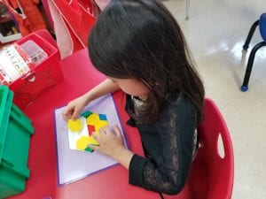 During math workshop we practiced using shapes to build pictures! These are called tangrams.