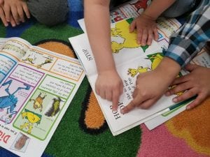 We learned Dr. Seuss used many many rhyming words in his writing. We found rhyming words in Hop on Pop!