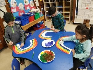 We painted rainbows so the leprechaun would want to come inside our room!!!