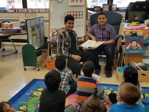We had 5th grade friends take time to read to us!!! And they gave the children dinosaur toys and lolipops! :)