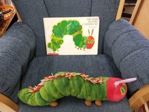 We love the book, "The Very Hungry Caterpillar" by Eric Carle. 