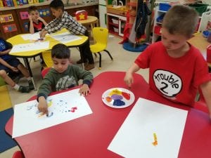 We finger painted a picture for a friend for letter F day of the ABC Countdown!