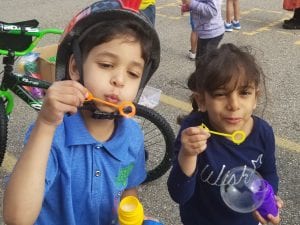 We blew bubbles with our friends!