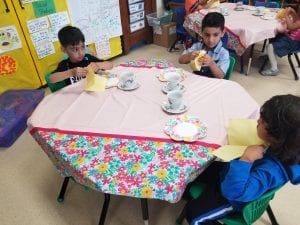 We put our napkins on our laps!