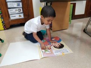 Another Work Work choice is magnetic letter match up using big books!