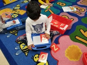 We worked independently during Word Work time! Some of us practiced writing letters after feeling how they are formed with our fingers.