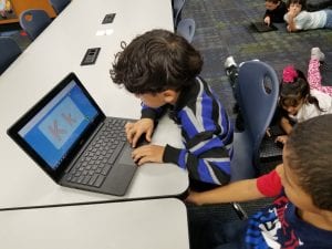 We used Chromebooks in the library with a buddy! We practiced letter recognition on starfall.com