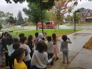 Lastly, we waved goodbye as they left showing us the sirens and lights on the fire engine and the ambulance.
