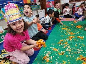 We used our 5 senses to investigate the pumpkins insides.