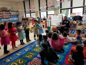 Officer Aaron Morandini talked to us about Halloween safety. He also read a story! We helped by using pictures to tell the story as he read it!n Thank you, Officer Aaron!
