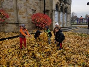 We made big piles of leaves to jump into!
