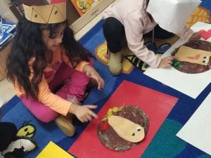 We practiced counting objects arranged in ways other than a tower as we counted and glued turkey feathers!